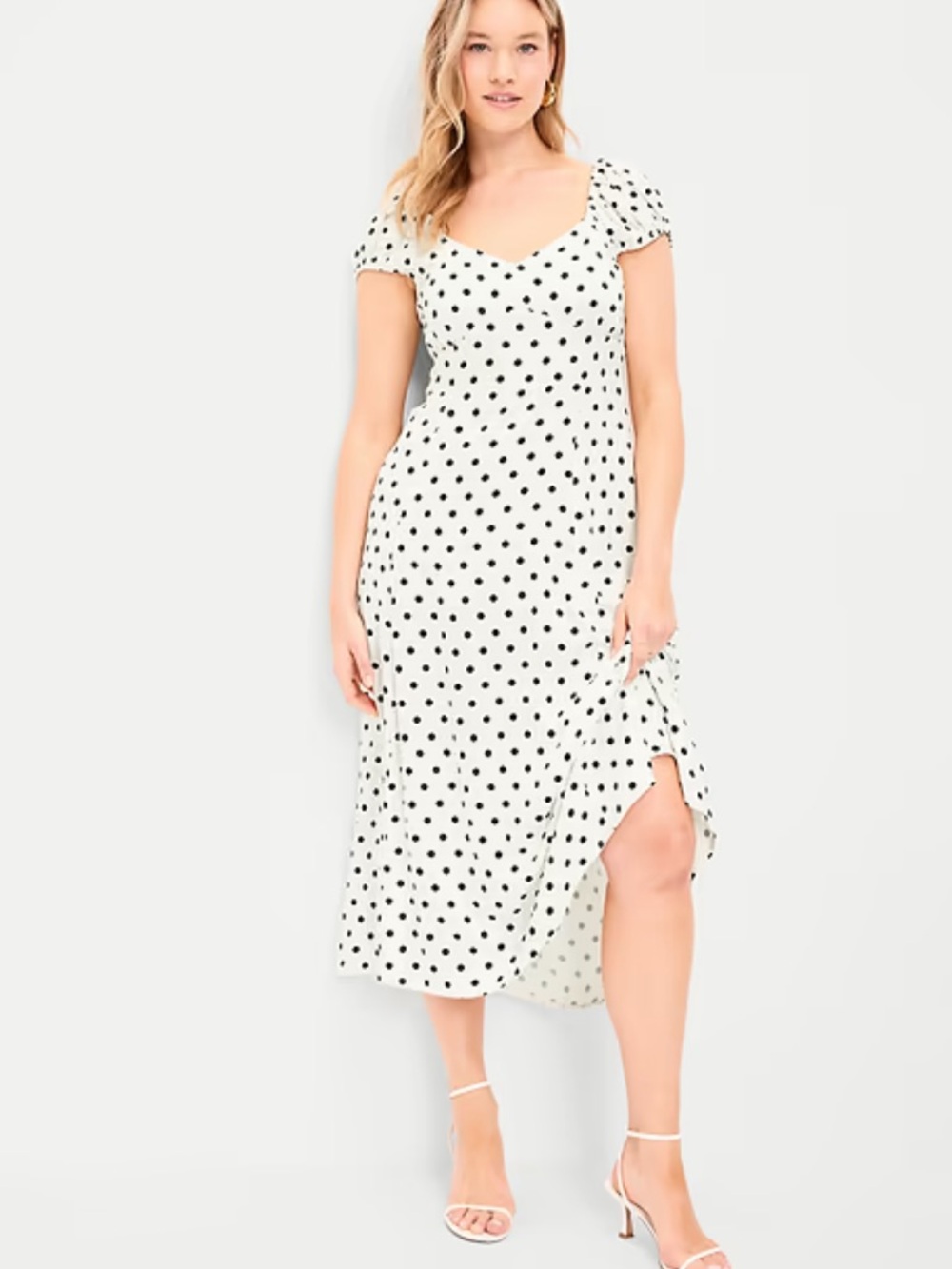 Old Navy White and Black Polka Dot Midi Dress
